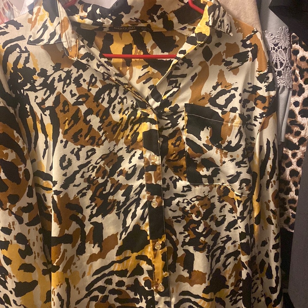 Button down animal print top